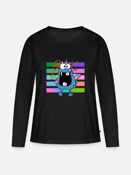 Lustiges verrücktes Monster - Frauen Premium Bio Langarmshirt - Schwarz