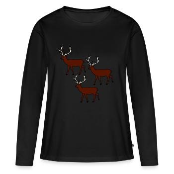 Hirsche, Waldtiere, Comicstyle, Kinder, Baby - Frauen Premium Bio Langarmshirt - Schwarz - Vorne - Julia (174cm)
