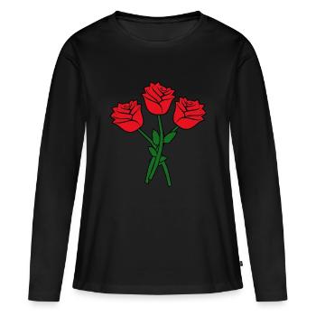 Fleurs roses rouges - T-shirt manches longues Premium bio Femme - noir - Devant - Julia (174cm)
