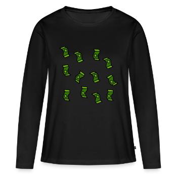 Pluie d'argent cadeau billets de banque - T-shirt manches longues Premium bio Femme - noir - Devant - Julia (174cm)