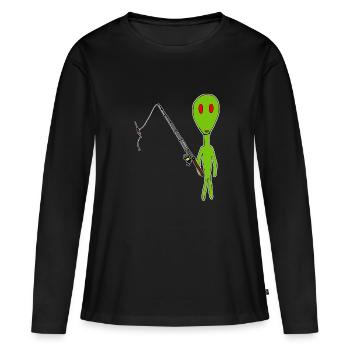 Funny alien with fishing route - Women's Premium Organic Long Sleeve Shirt - black - Front - Julia (174cm)