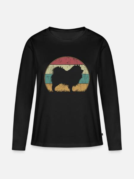 Wolfsspitz Hund Vintage Retro Style Silhouette - Frauen Premium Bio Langarmshirt - Schwarz