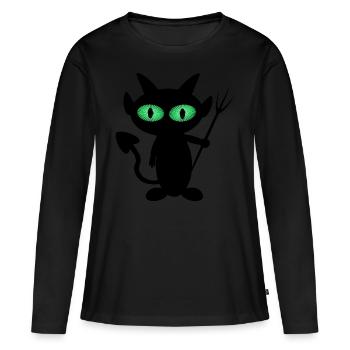 T-shirt diabolique petit diable aux yeux psycho - T-shirt manches longues Premium bio Femme - noir - Devant - Julia (174cm)