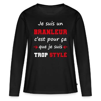 cadeau marrant mec stylé branleur - T-shirt manches longues Premium bio Femme - noir - Devant - Julia (174cm)