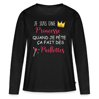 Princesse pète des paillettes - T-shirt manches longues Premium bio Femme - noir - Devant - Julia (174cm)