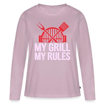Mon barbecue mes règles - T-shirt manches longues Premium bio Femme - rose poudré - Devant - Julia (174cm)