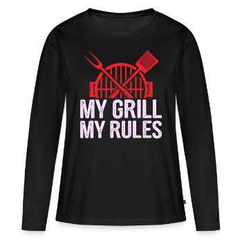 Mon barbecue mes règles - T-shirt manches longues Premium bio Femme - noir - Devant - Julia (174cm)
