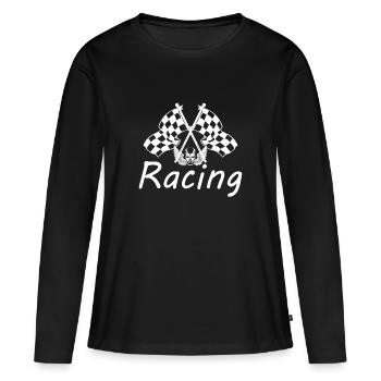 Drapeau à damier de course - T-shirt manches longues Premium bio Femme - noir - Devant - Julia (174cm)