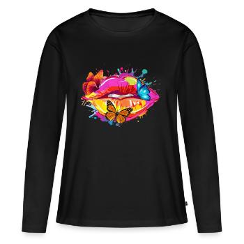 Kiss Mouth Smacker Gift Idea T-Shirt - Women's Premium Organic Long Sleeve Shirt - black - Front - Julia (174cm)