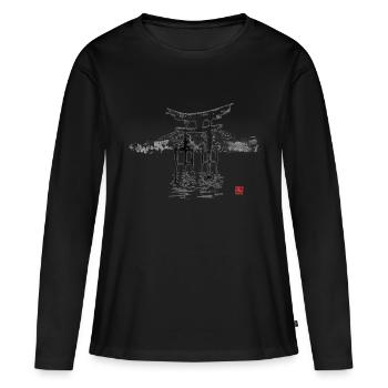 Le torii du sanctuaire d'Itsukushima dans la brume - T-shirt manches longues Premium bio Femme - noir - Devant - Julia (174cm)