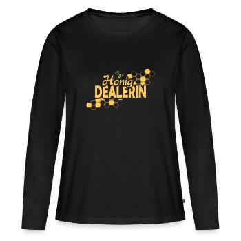 Marchand de miel apiculteur - T-shirt manches longues Premium bio Femme - noir - Devant - Julia (174cm)