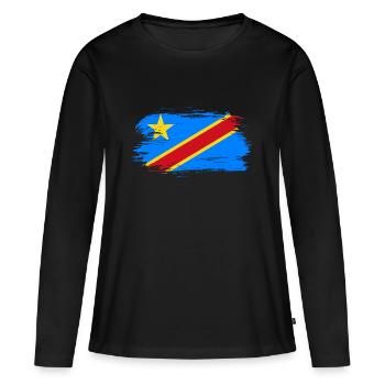 Kongo Flagge - Frauen Premium Bio Langarmshirt - Schwarz - Vorne - Julia (174cm)
