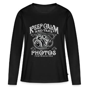 Gardez le calme et prendre des photos - Caméra shirt design - T-shirt manches longues Premium bio Femme - noir - Devant - Julia (174cm)