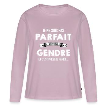 gendre cadeau humour - T-shirt manches longues Premium bio Femme - rose poudré - Devant - Julia (174cm)