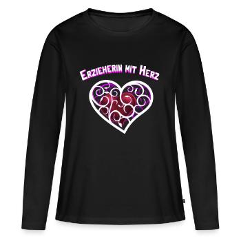 Erzieherin mit Herz - Frauen Premium Bio Langarmshirt - Schwarz - Vorne - Julia (174cm)