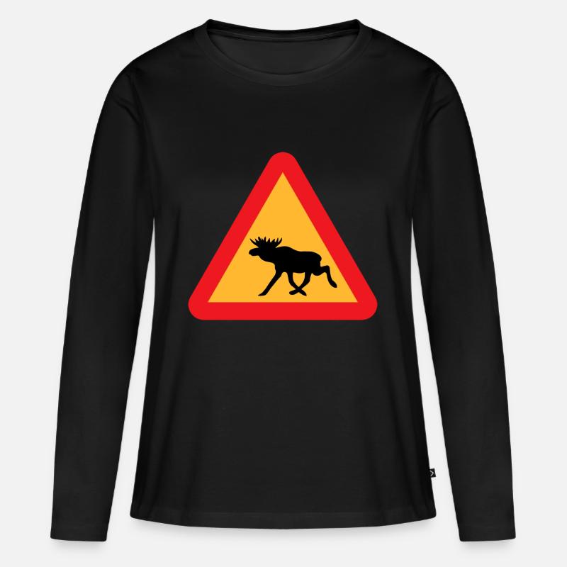 Achtung Elche Warnung Skandinavien Schild Geschenk - Frauen Premium Bio Langarmshirt - Schwarz