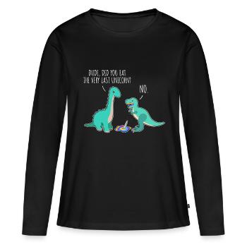 Lustiger Dino Einhorn Comic Dinosaurier T-Rex - Frauen Premium Bio Langarmshirt - Schwarz - Vorne - Julia (174cm)