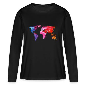 Carte du monde colorée du monde - T-shirt manches longues Premium bio Femme - noir - Devant - Julia (174cm)