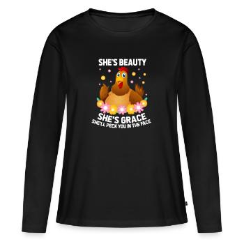 poule - T-shirt manches longues Premium bio Femme - noir - Devant - Julia (174cm)