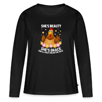 Poulet Poulet Poulet Ferme Poulet Cadeau - T-shirt manches longues Premium bio Femme - noir - Devant - Julia (174cm)