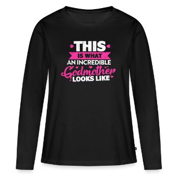 marraine - T-shirt manches longues Premium bio Femme - noir - Devant - Julia (174cm)