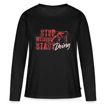Fitness disant - T-shirt manches longues Premium bio Femme - noir - Devant - Julia (174cm)