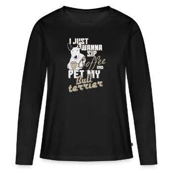 Café chien - T-shirt manches longues Premium bio Femme - noir - Devant - Julia (174cm)