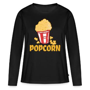 Popcorn - T-shirt manches longues Premium bio Femme - noir - Devant - Julia (174cm)