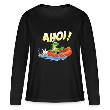 grenouille ahoy - T-shirt manches longues Premium bio Femme - noir - Devant - Julia (174cm)