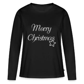 Merry Christmas Weihnachtsmotiv silber Schrift - Frauen Premium Bio Langarmshirt - Schwarz - Vorne - Julia (174cm)
