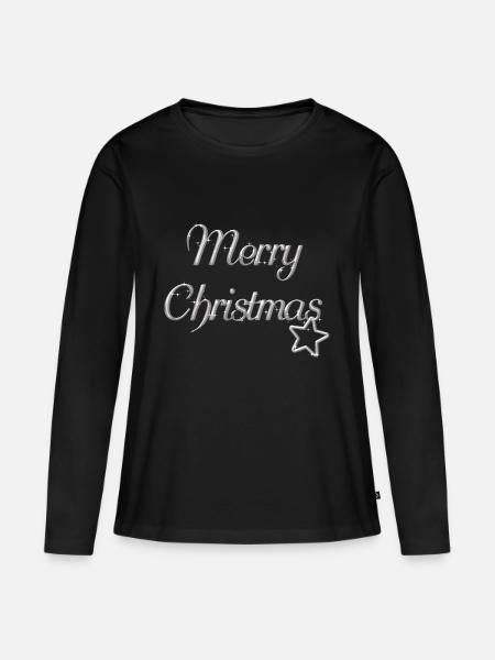 Merry Christmas Weihnachtsmotiv silber Schrift - Frauen Premium Bio Langarmshirt - Schwarz
