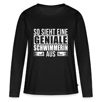 Geniale Schwimmerin - Frauen Premium Bio Langarmshirt - Schwarz - Vorne - Julia (174cm)