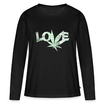Love Marijuana Cannabis Blatt - Frauen Premium Bio Langarmshirt - Schwarz - Vorne - Julia (174cm)
