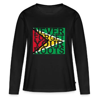 never forget roots home Guyana - Frauen Premium Bio Langarmshirt - Schwarz - Vorne - Julia (174cm)