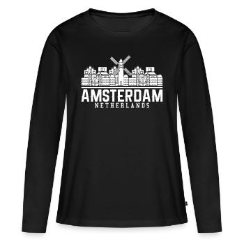 Moulin à vent d'Amsterdam - T-shirt manches longues Premium bio Femme - noir - Devant - Julia (174cm)