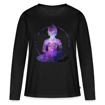 BOUDDHA - T-shirt manches longues Premium bio Femme - noir - Devant - Julia (174cm)