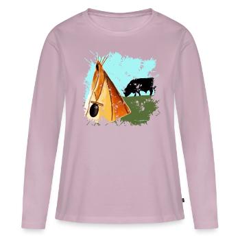 Indianerzelt in der nordamerikanischen Steppe - Frauen Premium Bio Langarmshirt - Altrosa - Vorne - Julia (174cm)