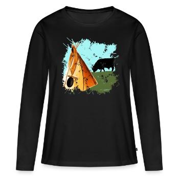 Indianerzelt in der nordamerikanischen Steppe - Frauen Premium Bio Langarmshirt - Schwarz - Vorne - Julia (174cm)