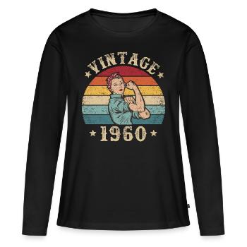 60. Geburtstag 60 Jahre Frauen Damen 1960 Retro - Frauen Premium Bio Langarmshirt - Schwarz - Vorne - Julia (174cm)