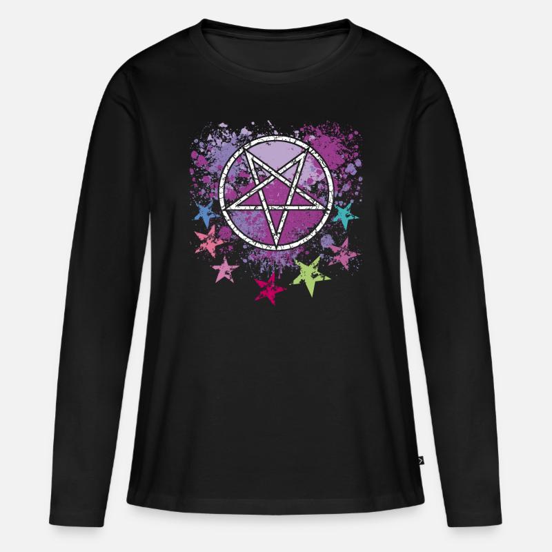 Pentagramm mit Sternen - Frauen Premium Bio Langarmshirt - Schwarz