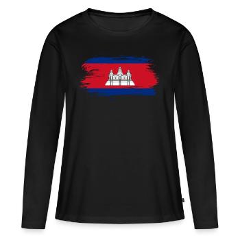 Drapeau du Cambodge drapeau - T-shirt manches longues Premium bio Femme - noir - Devant - Julia (174cm)