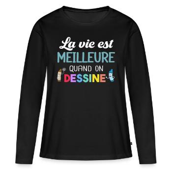 Dessinateur Illustrateur Cadeau Dessin Dessiner - T-shirt manches longues Premium bio Femme - noir - Devant - Julia (174cm)