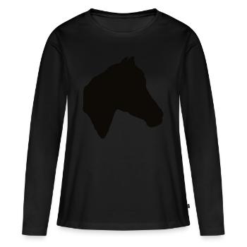 Pferd, Pferde, Pferde-Scherenschnitt - Frauen Premium Bio Langarmshirt - Schwarz - Vorne - Julia (174cm)