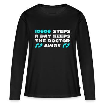 10000 Schritte pro Tag - Frauen Premium Bio Langarmshirt - Schwarz - Vorne - Julia (174cm)