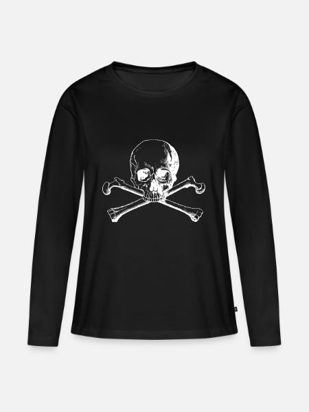 Totenkopf mit Knochenkreuz - Frauen Premium Bio Langarmshirt - Schwarz