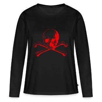 Crâne et os croisés en rouge - T-shirt manches longues Premium bio Femme - noir - Devant - Julia (174cm)