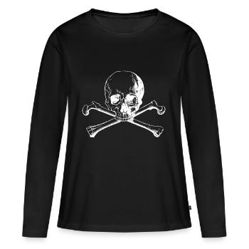 Crâne et os croisés en blanc - T-shirt manches longues Premium bio Femme - noir - Devant - Julia (174cm)