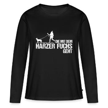 Harzer Fuchs Die mit dem geht spruch für Frauchen - Frauen Premium Bio Langarmshirt - Schwarz - Vorne - Julia (174cm)