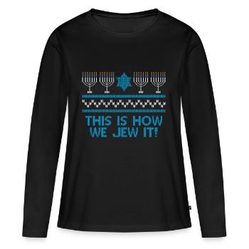 Ugly Hanukkah, Chanukkah, Lichterfest, Geschenk - Frauen Premium Bio Langarmshirt - Schwarz - Vorne - Julia (174cm)