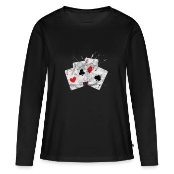 Poker Karten pokern Zocken Kartenspiel Glücksspiel - Frauen Premium Bio Langarmshirt - Schwarz - Vorne - Julia (174cm)